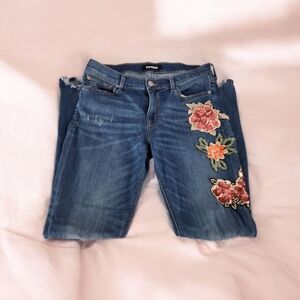 Express Women's Blue Floral Embroidered Jeans